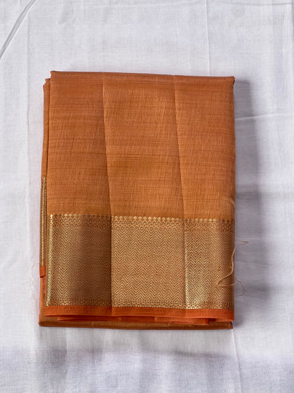 Plain Sandal orange semi silk cotton saree