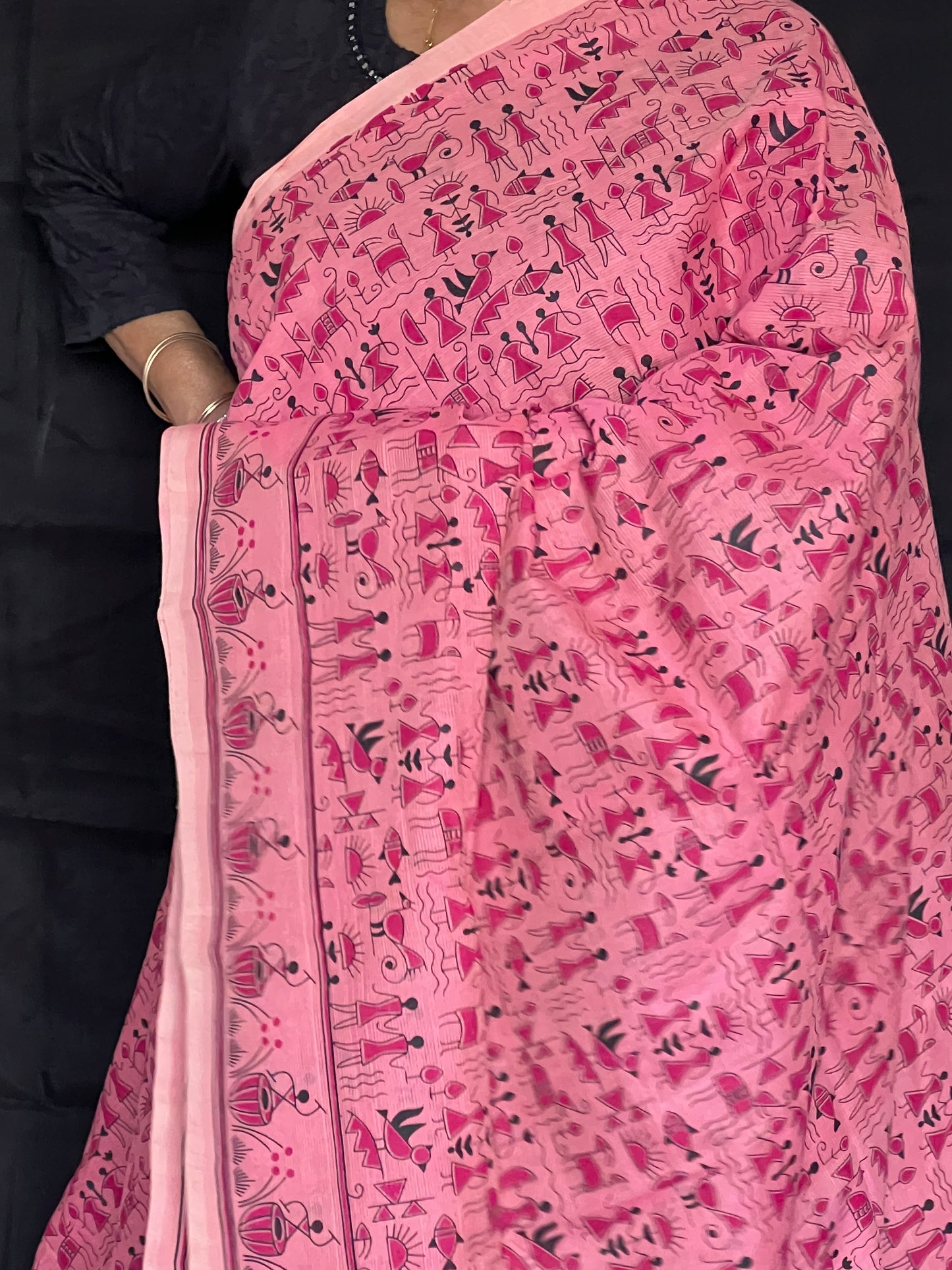 Blush pink mangalagiri printed cotton saree