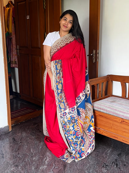 Red Kalamkari cotton saree