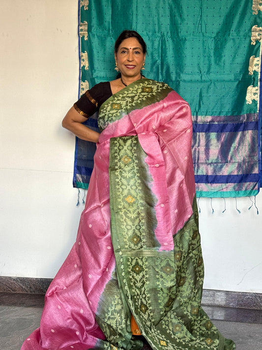 Tussar Silk with Jamdani Pallu and Border