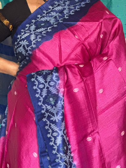 Fuchsia & Royal Blue Tussar Silk