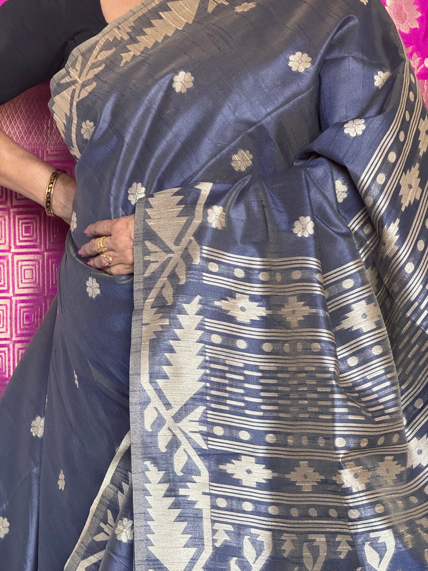 Grey semi tussar saree