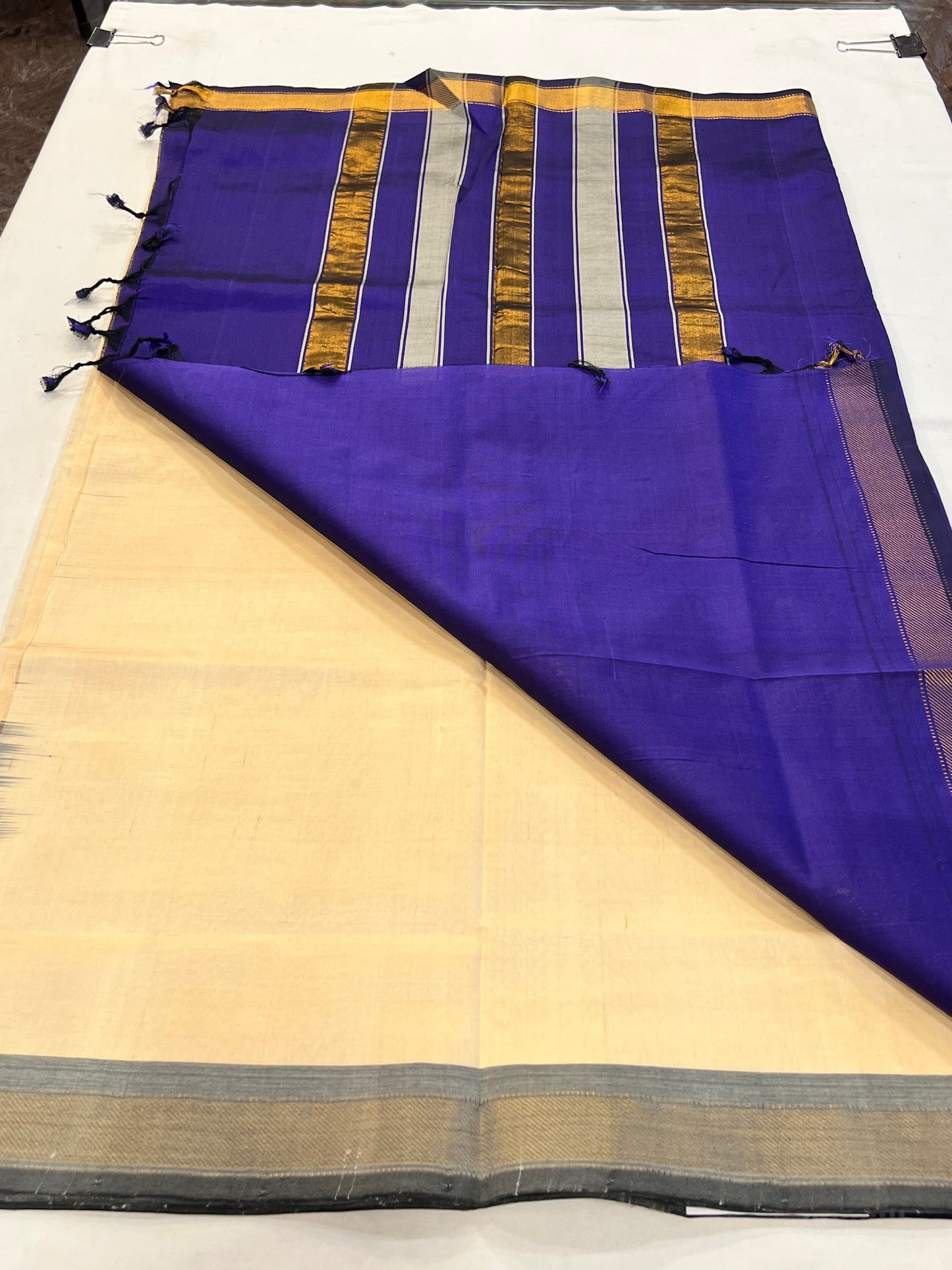 Sandal & purple semi silk cotton saree