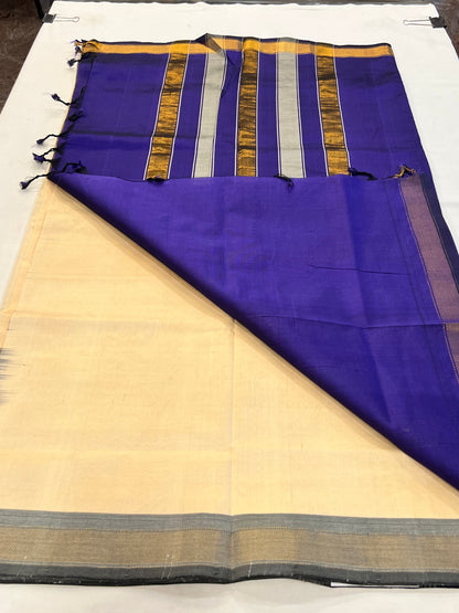 Sandal & purple semi silk cotton saree