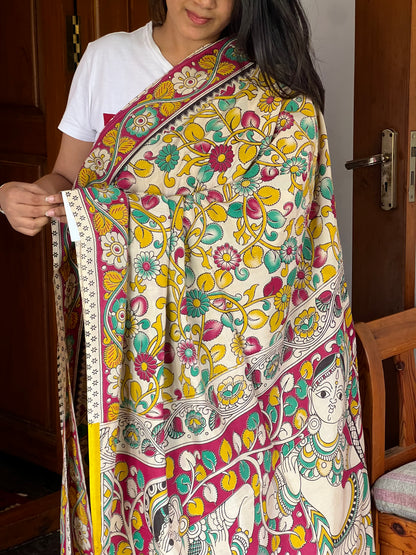 Red & yellow kalamkari chinnur silk saree