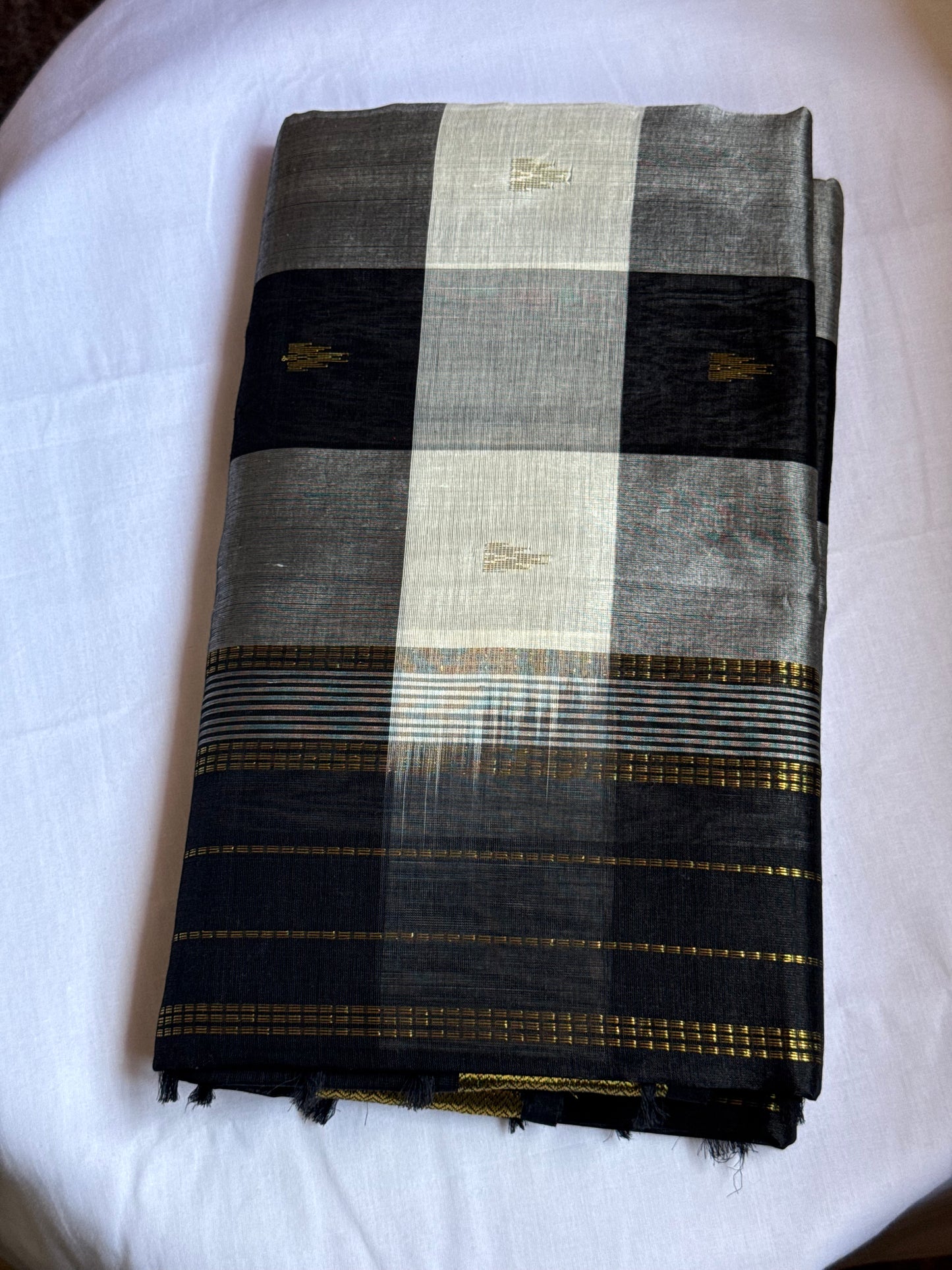Black & White checks silk cotton saree