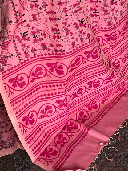Blush pink mangalagiri printed cotton saree