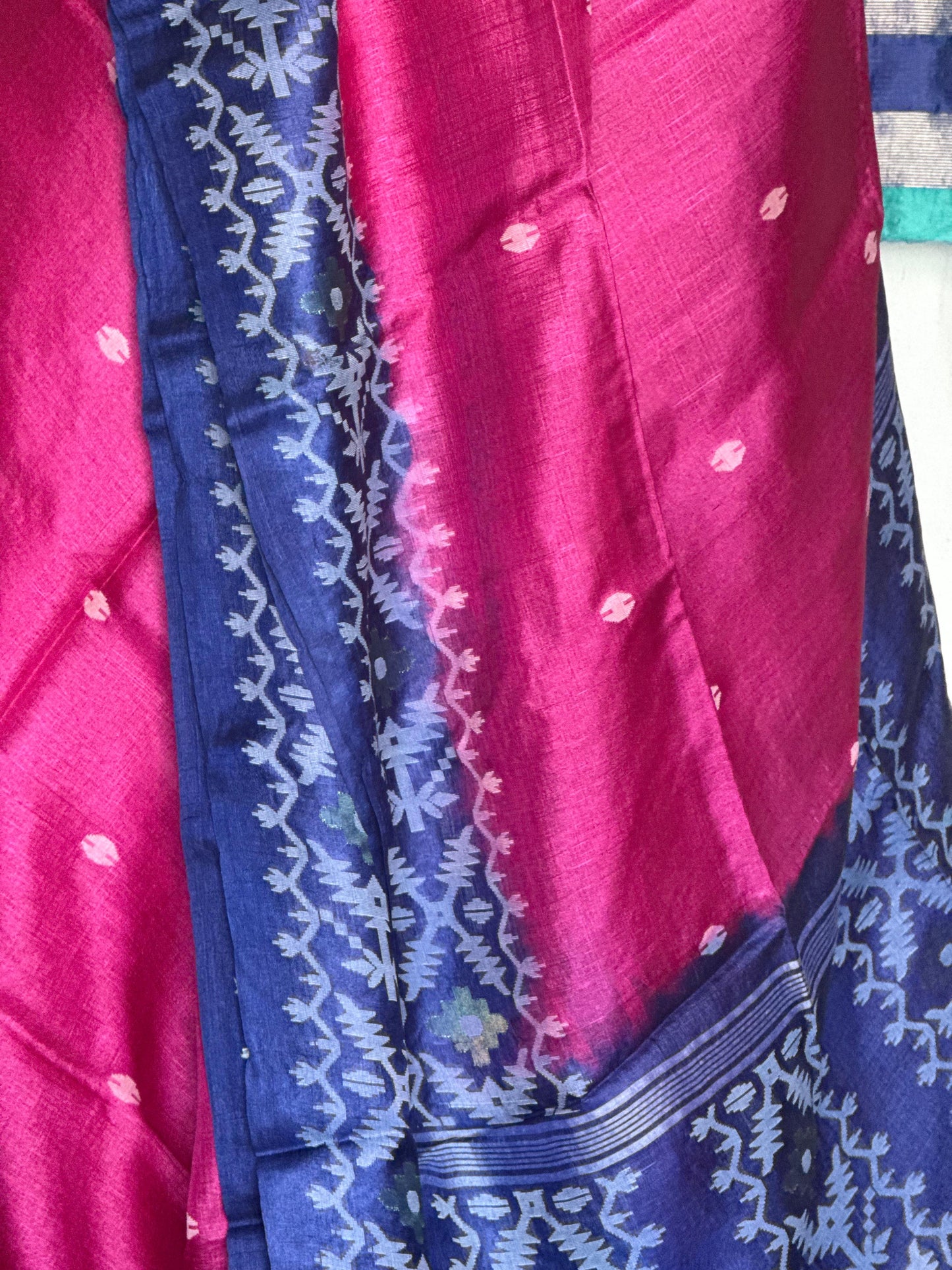 Fuchsia & Royal Blue Tussar Silk