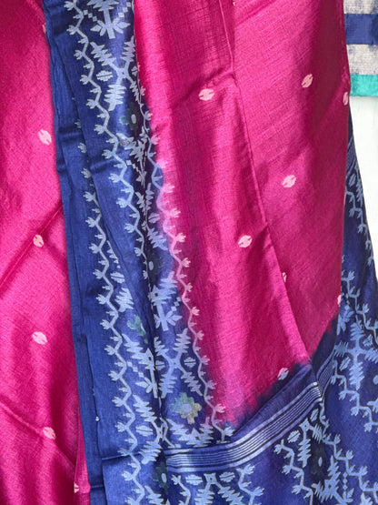 Fuchsia & Royal Blue Tussar Silk