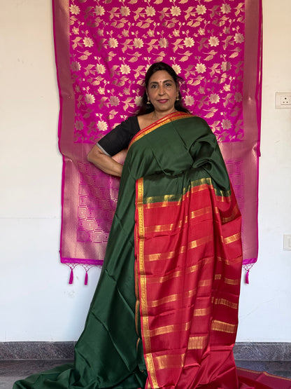 Dark green mysore silk saree