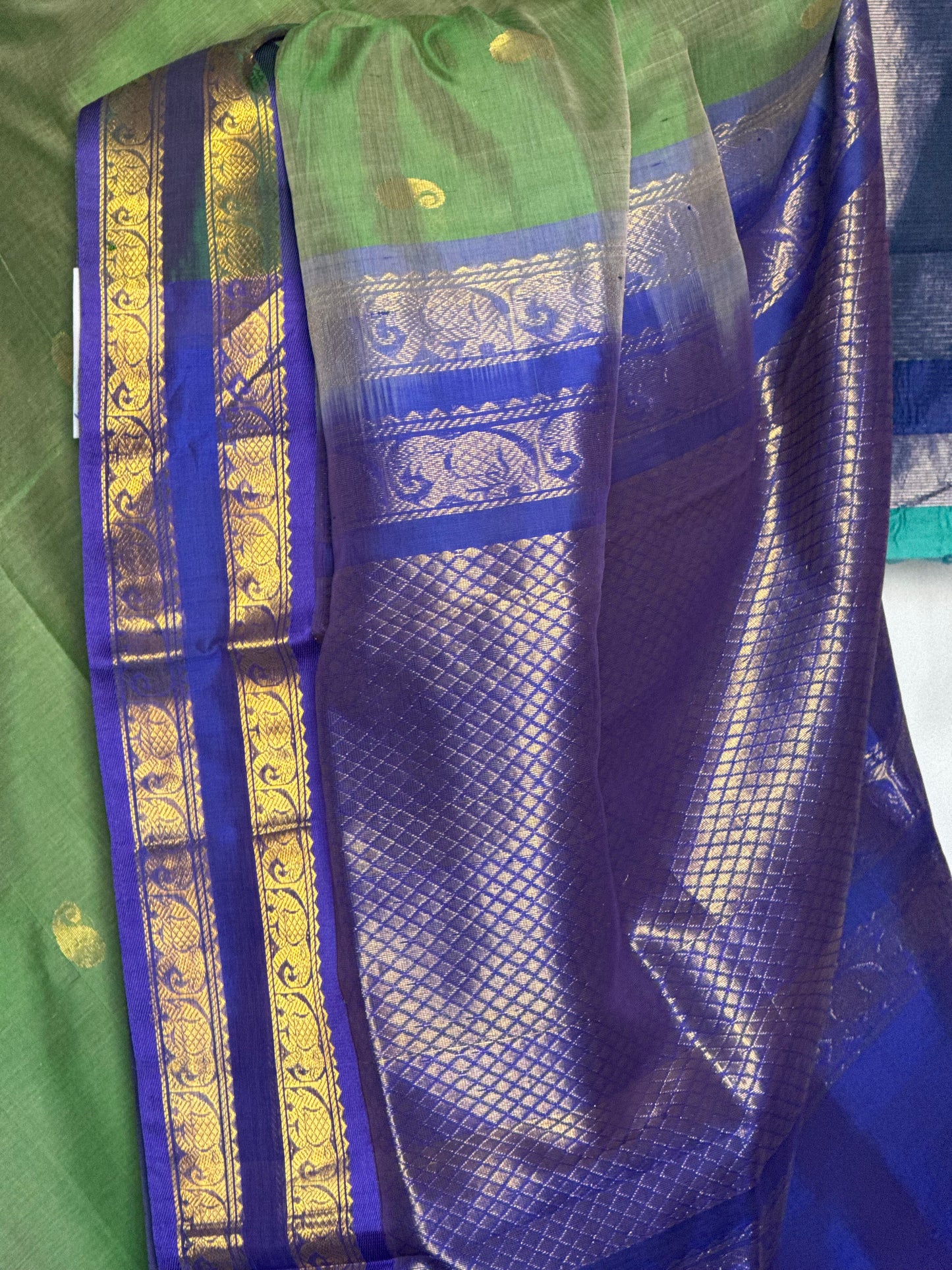 Green Silk Cotton Saree With Purple Border