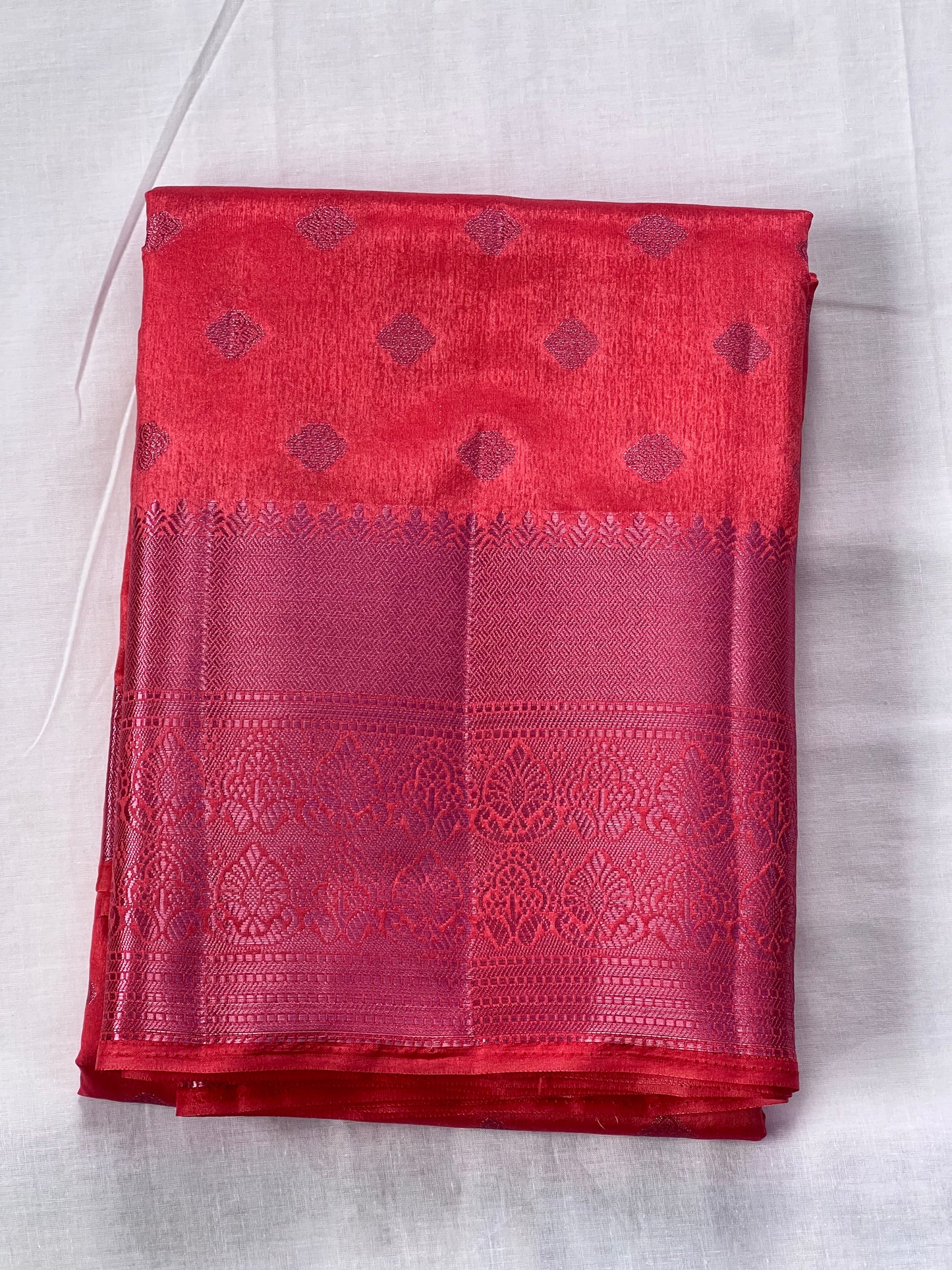 Rose pink motif semi silk cotton saree