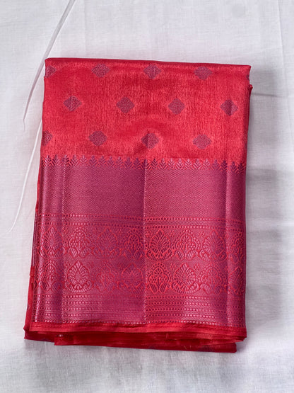 Rose pink motif semi silk cotton saree