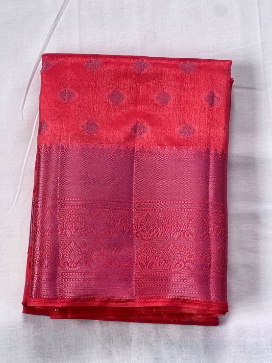 Rose pink motif semi silk cotton saree