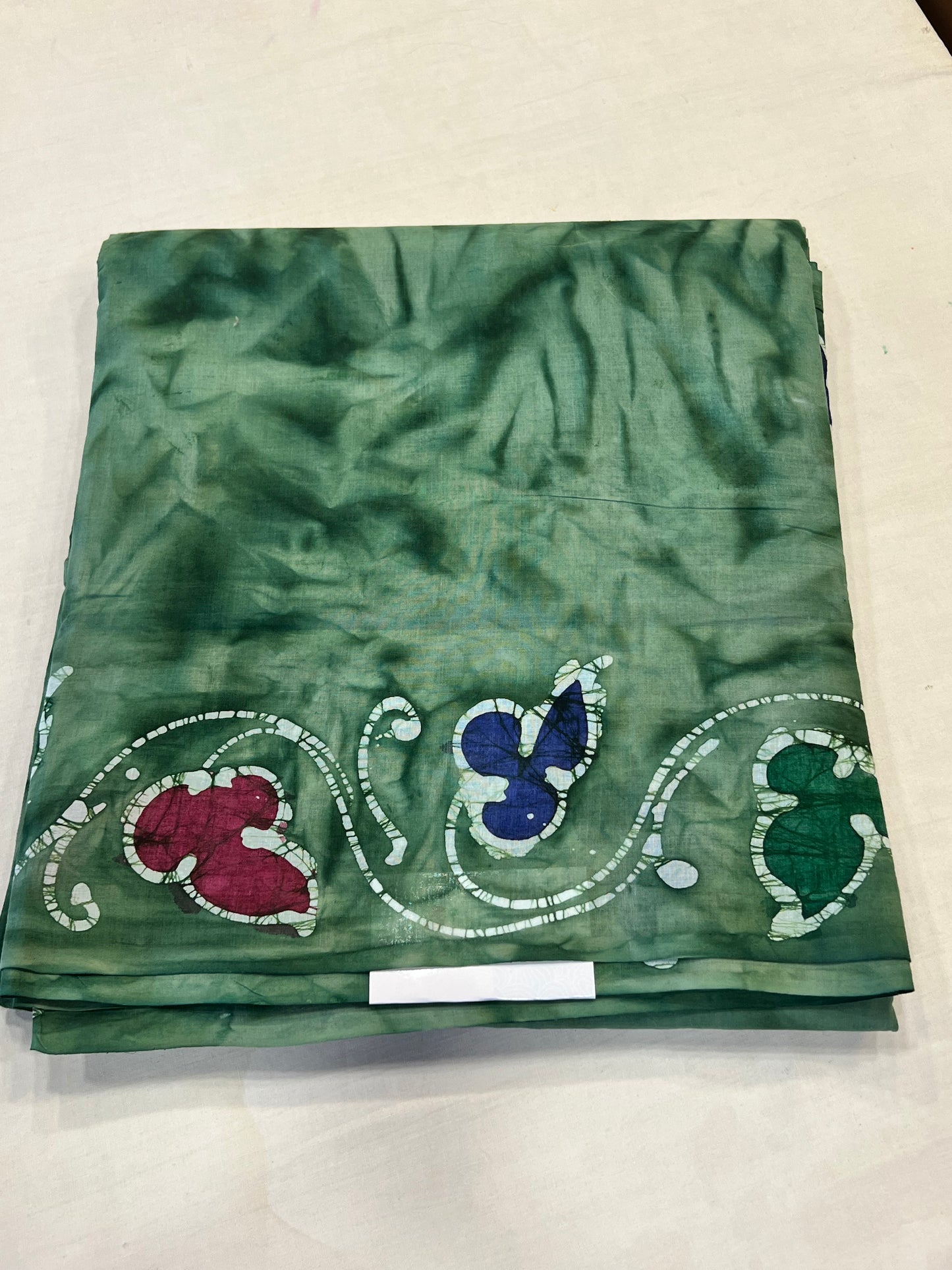 Green Sungudi cotton with batik print saree