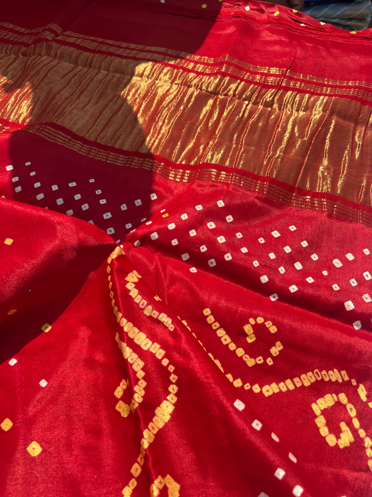 Red Bandini ghaji silk saree