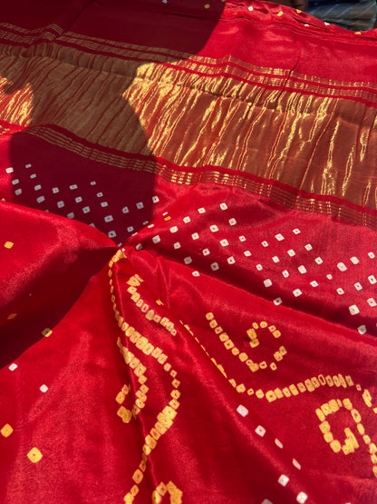Red Bandini ghaji silk saree