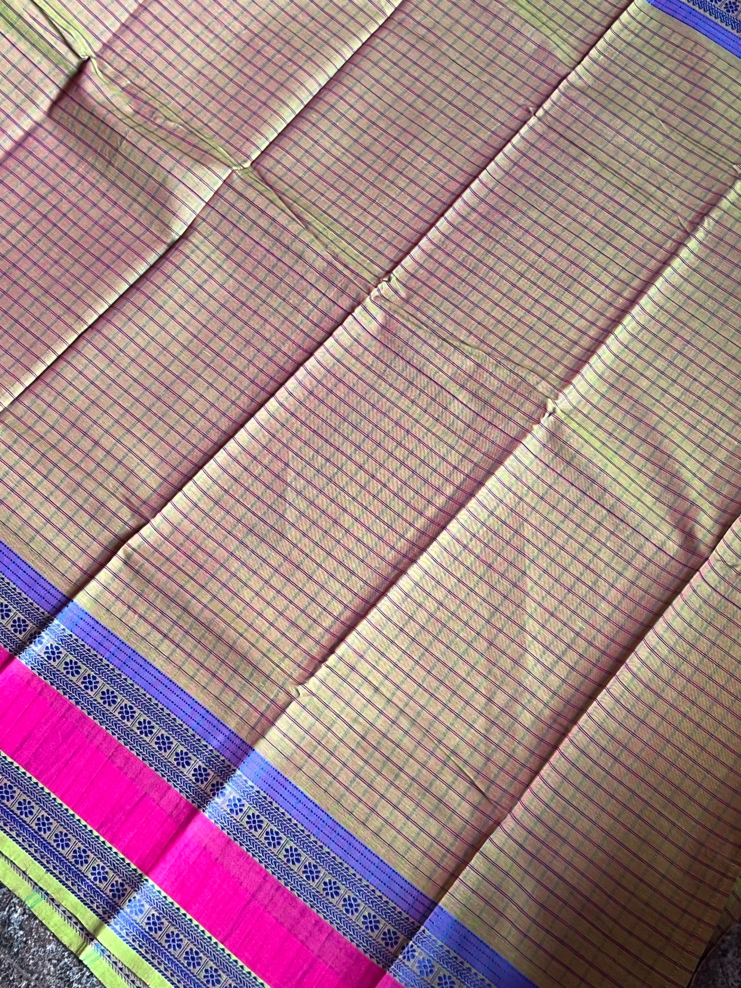 Green Checks Kanchi Cotton Saree