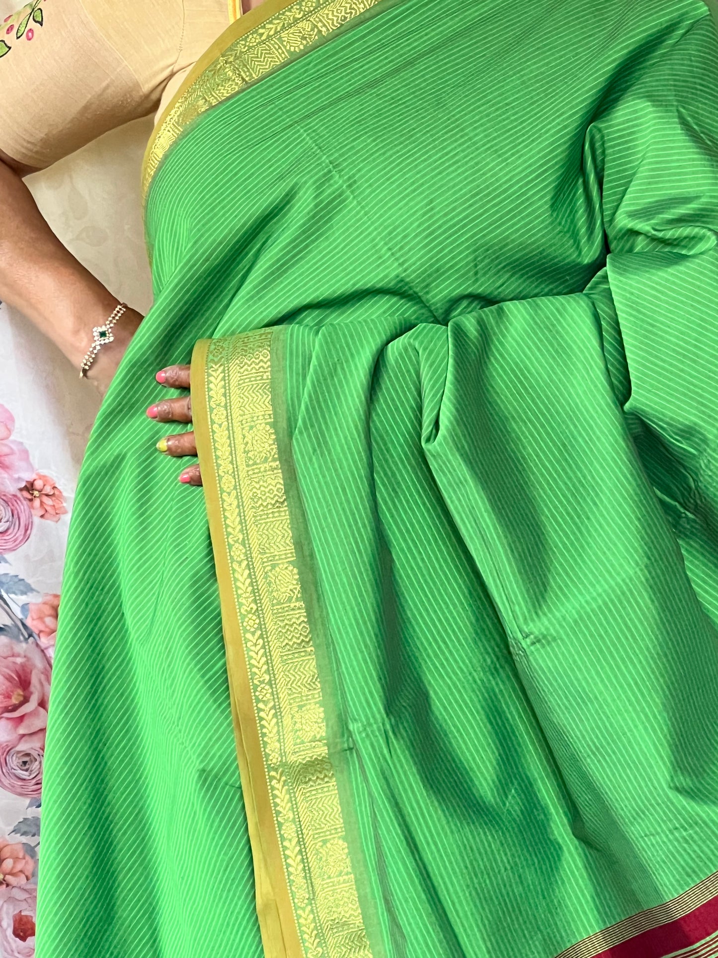 green semi silk cotton