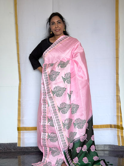 Soft Silk saree - Tree block print