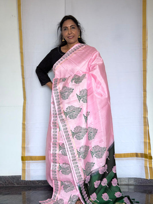 Soft Silk saree - Tree block print