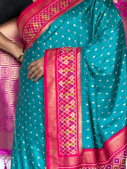Blue and pink semi patola saree