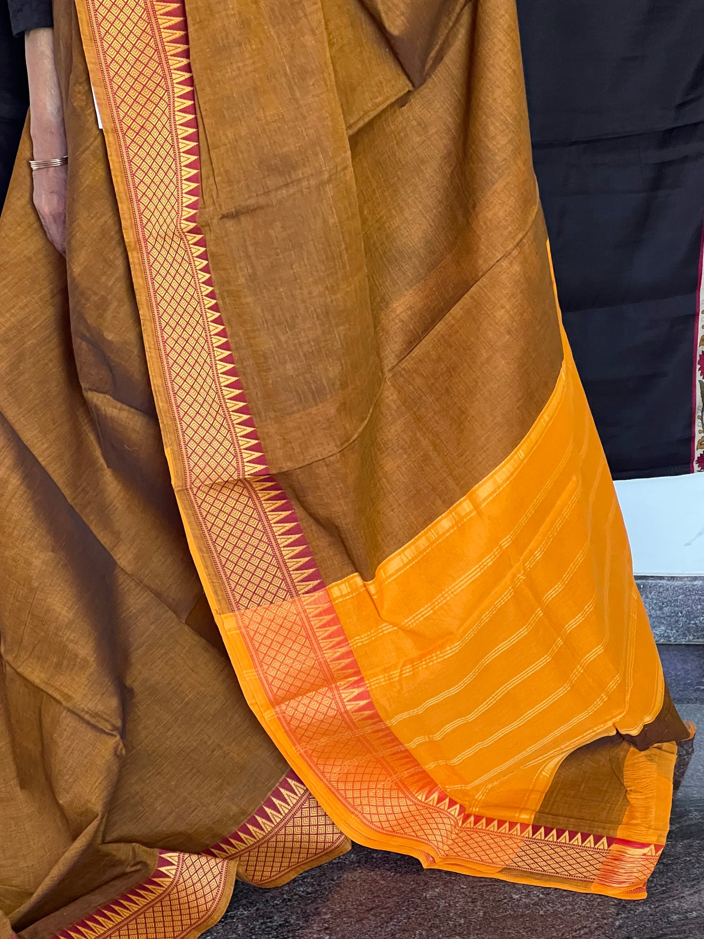 Rust orange Mangalagiri cotton saree