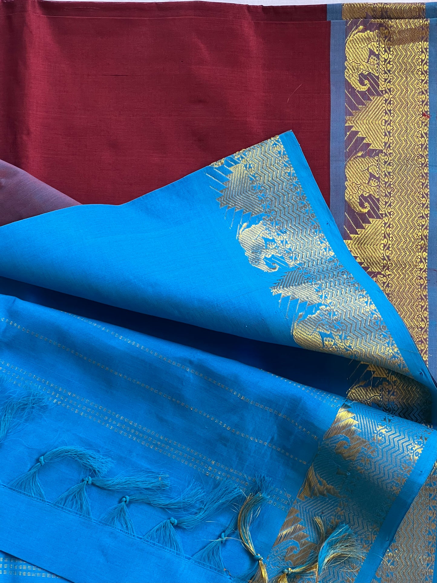 Blue and brown semi silk cotton saree