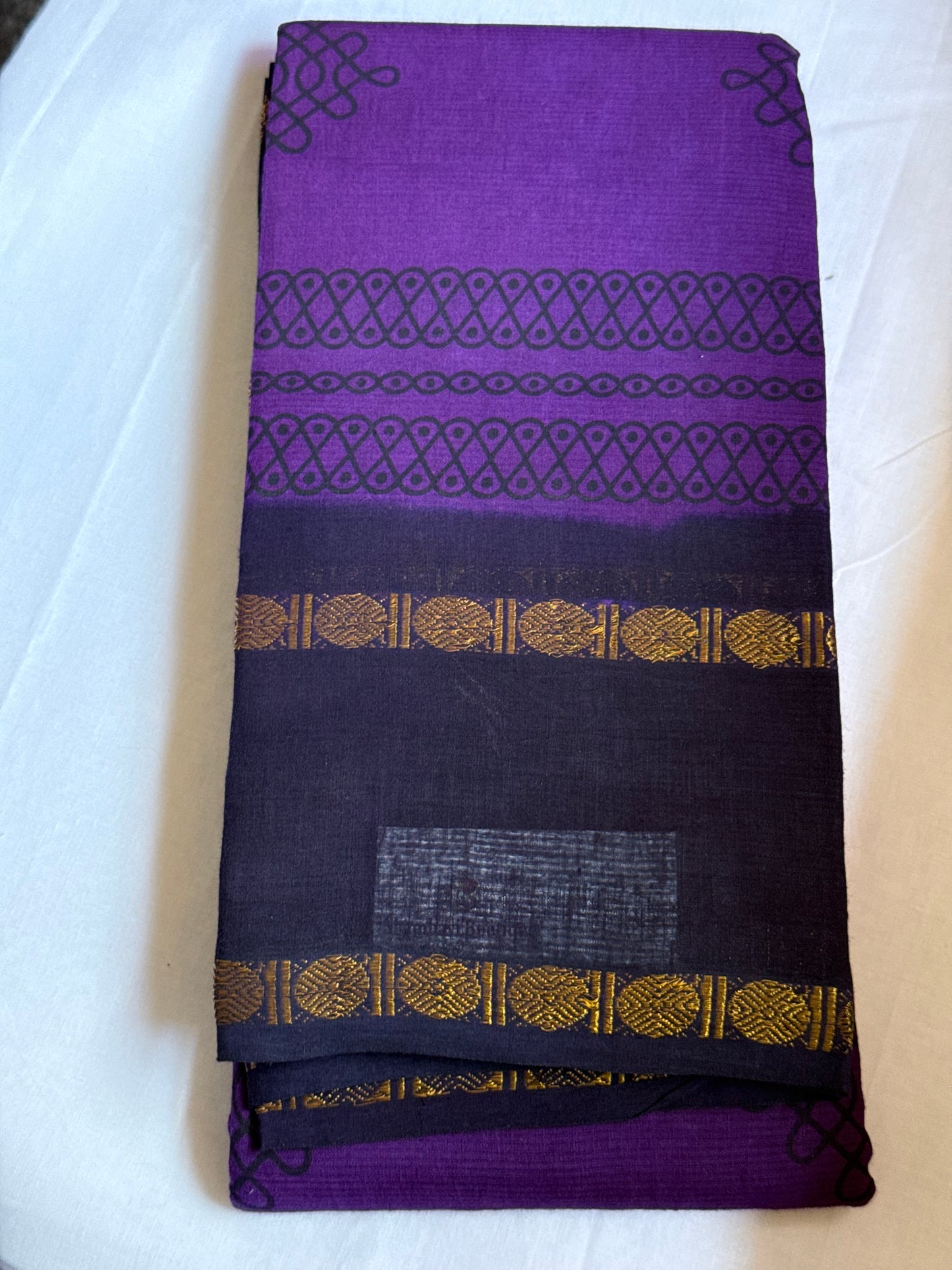 Purple & black kolam sungudi saree