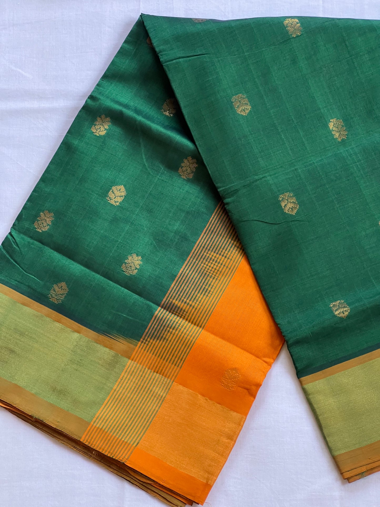 Bottle green semi silk cotton saree