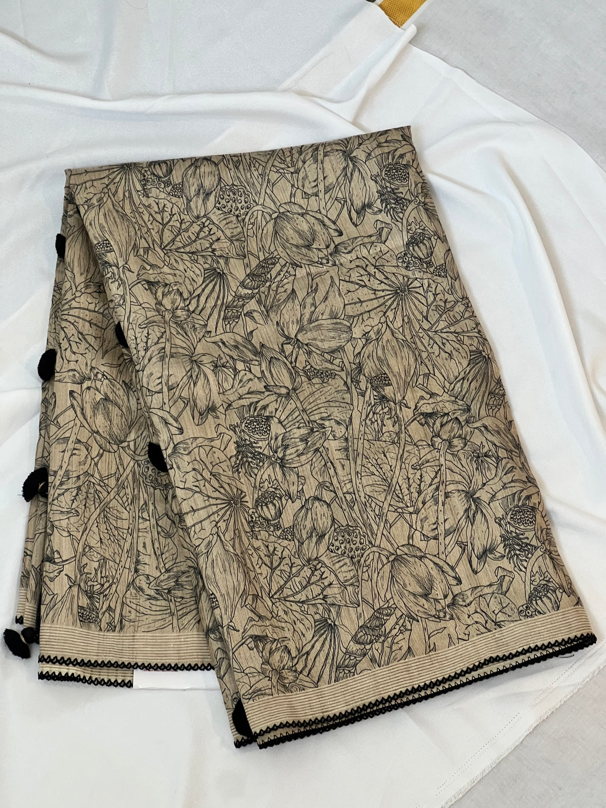 Beige & black Tussar silk saree
