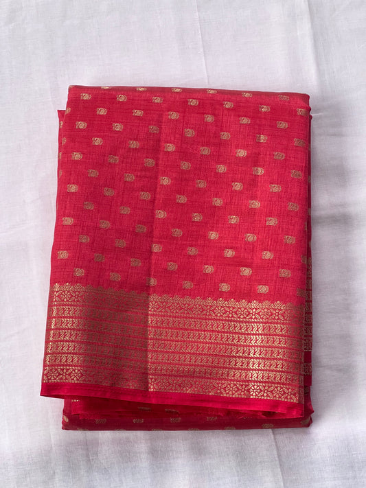 Bright festive Red semi silk cotton saree