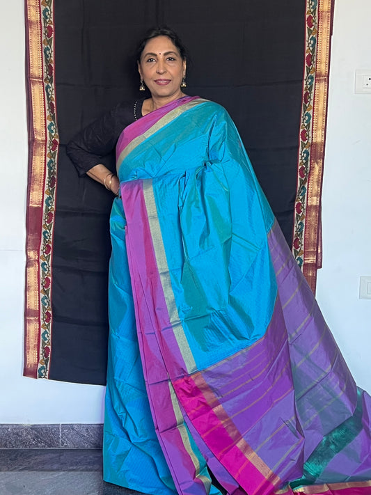 Blue & magenta semi silk saree