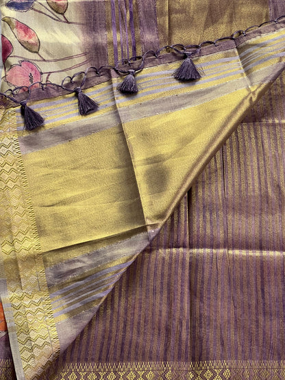 Lilac tissue semi tussar saree