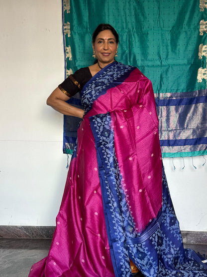 Fuchsia & Royal Blue Tussar Silk