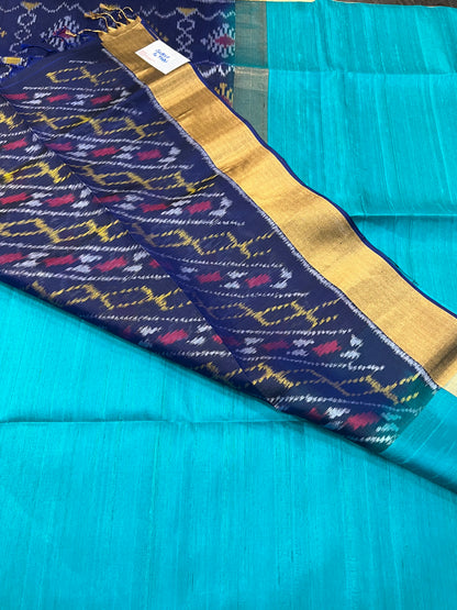 Turquoise blue raw silk saree