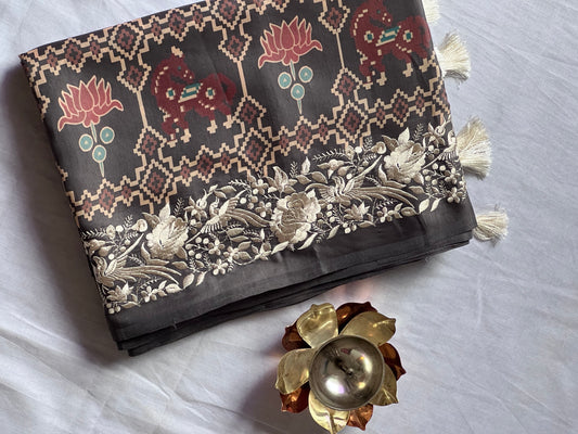 Horse & lotus semi tussar silk saree