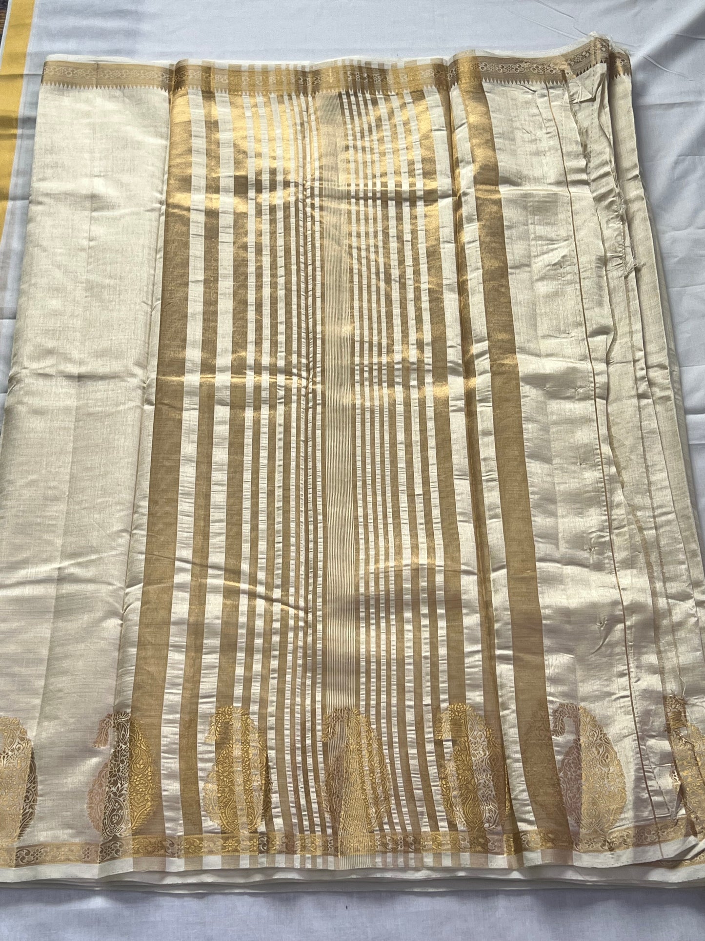 Ivory white semi silk cotton saree