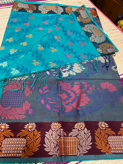 Blue jamdani cotton saree