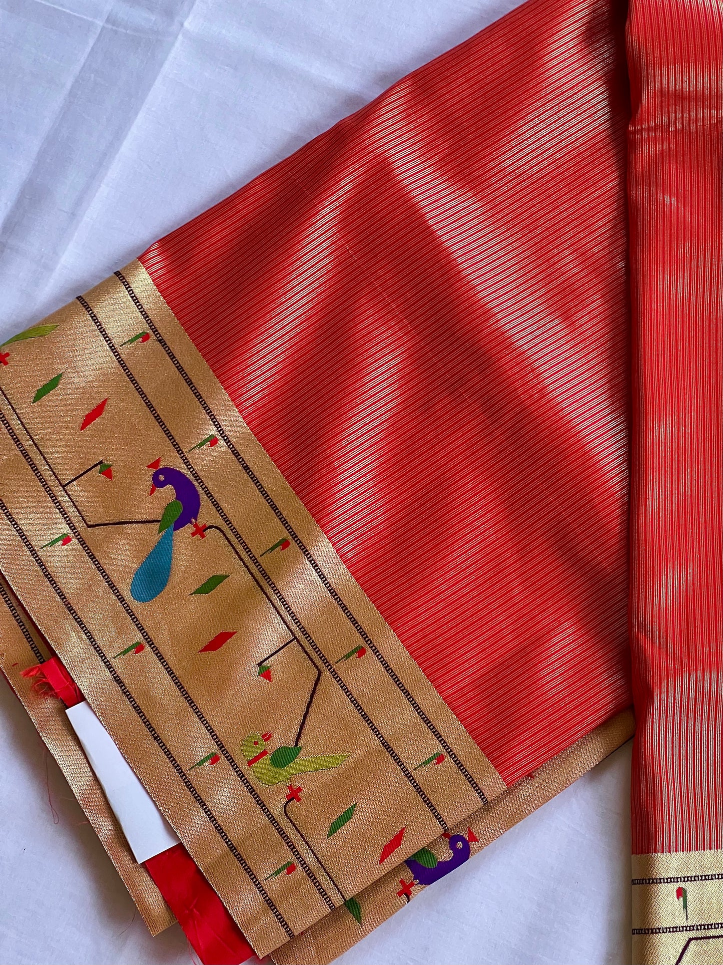 Red semi paithani saree