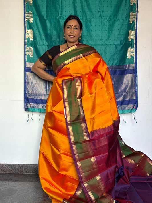 Bright Yellow Silk Saree With Contrast Border