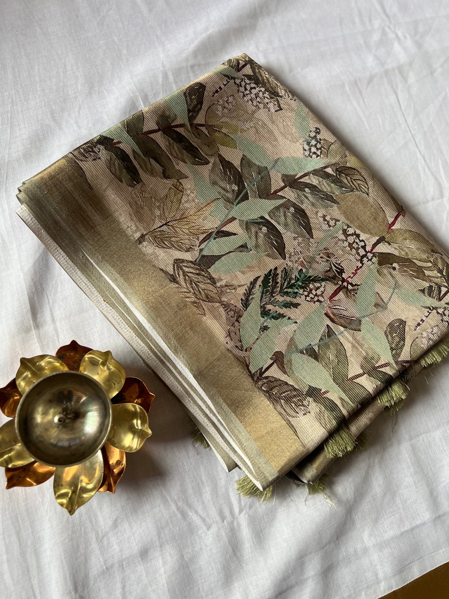 Dark beige tissue line semi tussar silk saree