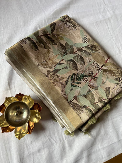 Dark beige tissue line semi tussar silk saree