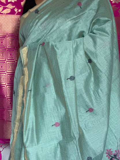 Pastel green semi matka saree