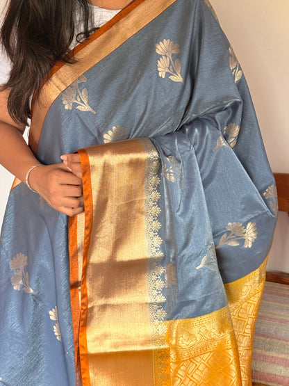 Grey & Gold semi silk saree