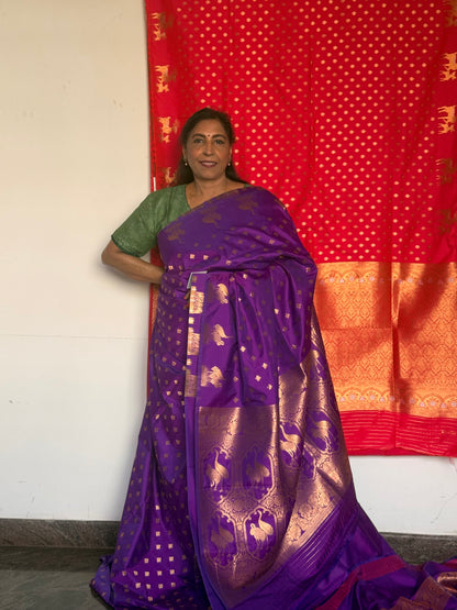 Purple semi banaras saree