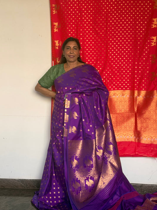 Purple semi banaras saree
