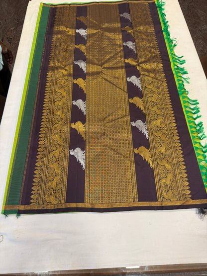 Green printed pure kanchi silk saree