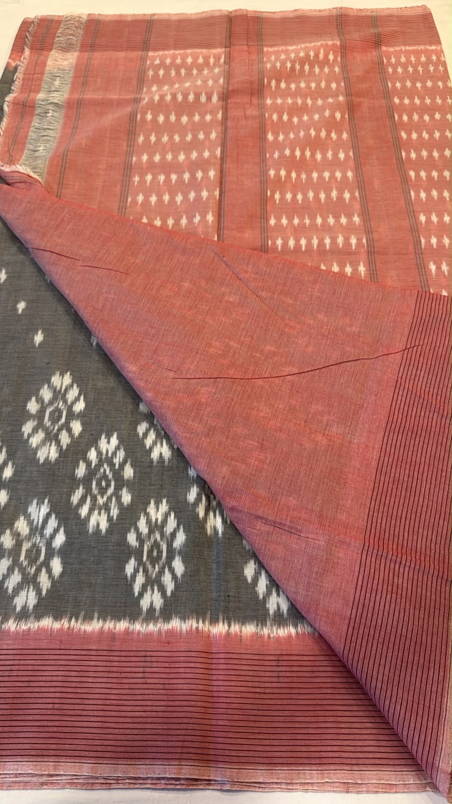 Grey & pink ikkat cotton saree
