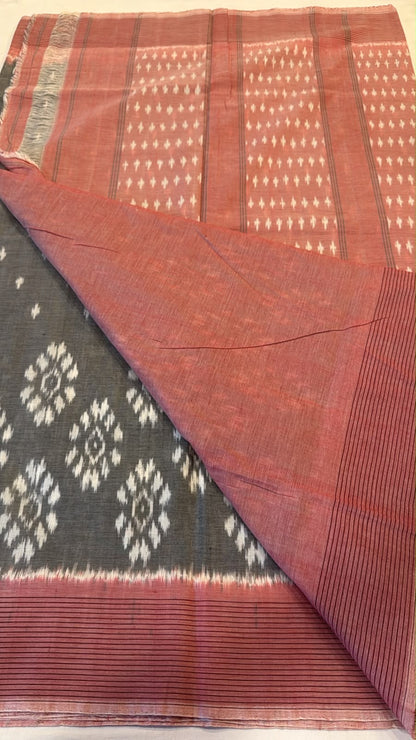 Grey & pink ikkat cotton saree